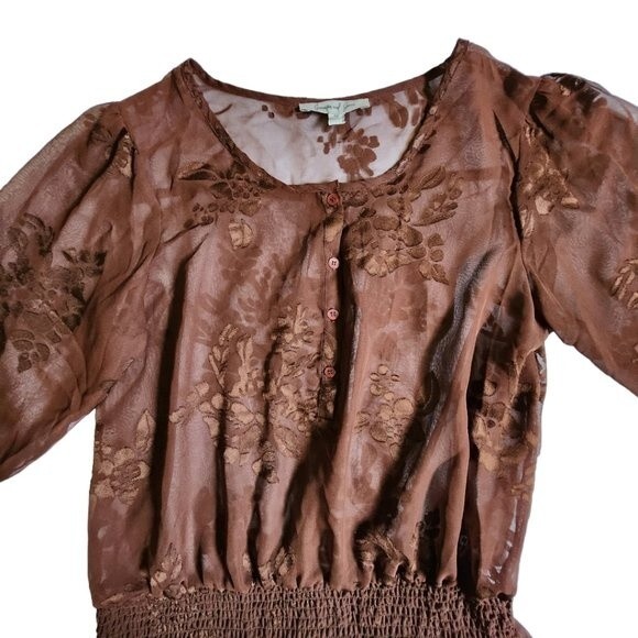 Jennifer and Grace brown 3/4 sleeve sheer top sz M - Picture 3 of 11